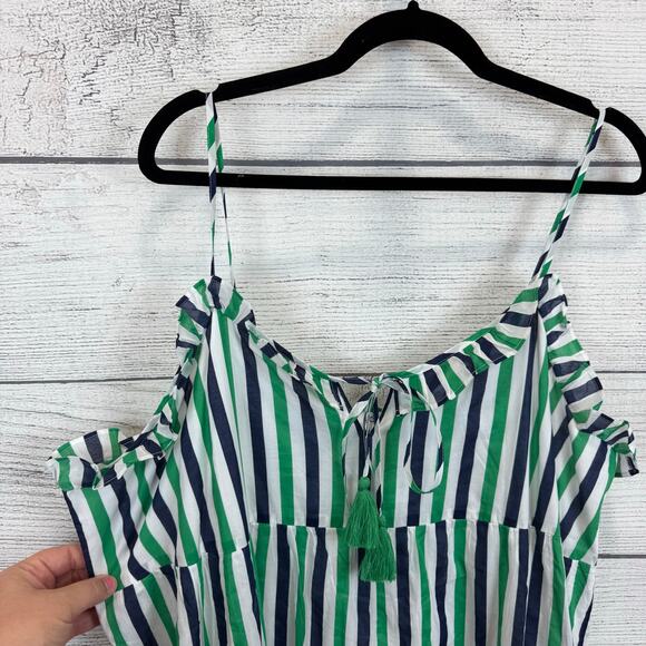 J.Crew Factory Plus Size Green Blue Striped Ruffle Tiered Maxi Dress Size 2X - Picture 2 of 9